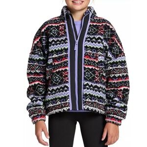 NWT DSG Cozy Fleece Full Zip Jacket Funky Fair Isle Pattern Girls Size med 10 12